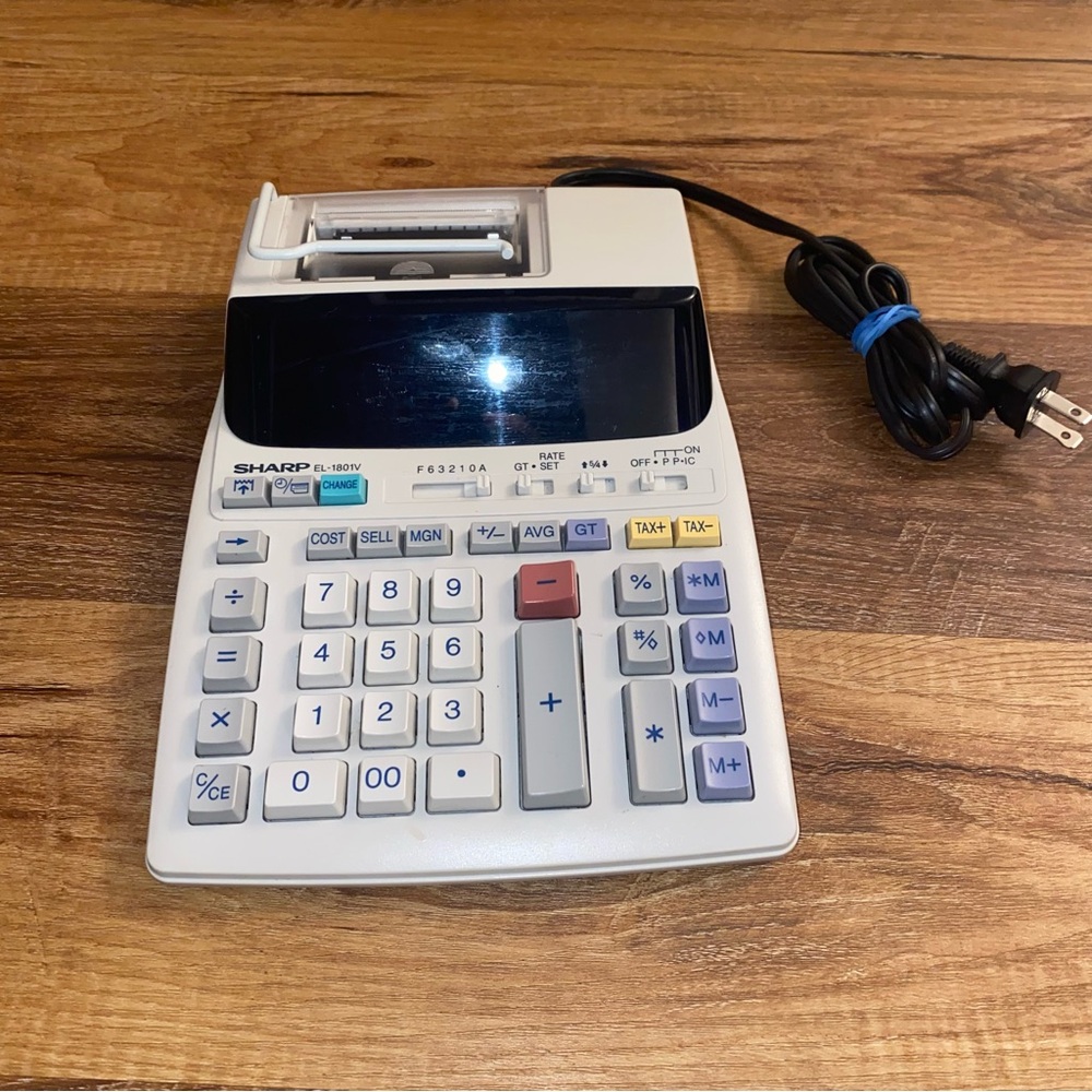 Sharp EL-1801V Ink Printing Calculator Fluorescent Display Power Cord Portable